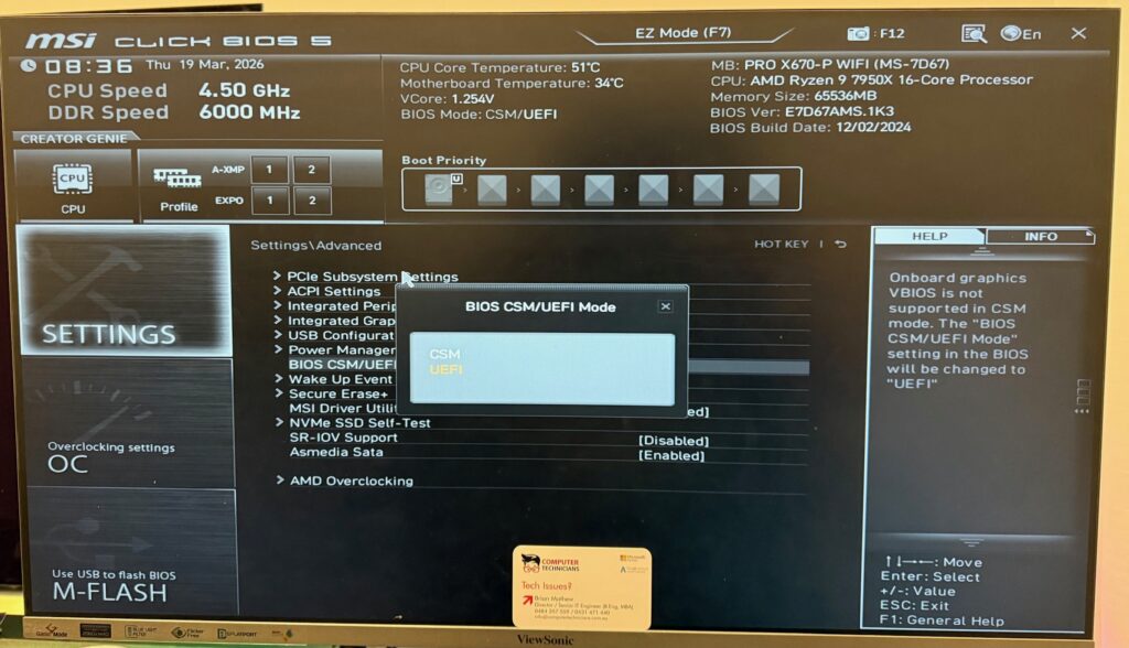 MSI CSM Settings
